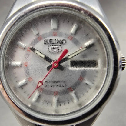 Seiko 5 Automatic Watch Women 24mm Silver Dial Steel Daydate 4207-01B0 Runs VTG1