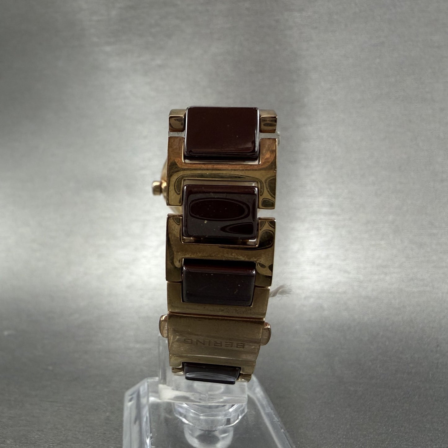 Bering Ceramic Watch Women 25mm Brown MOP Dial Rose Gold Tone Round New Battery7