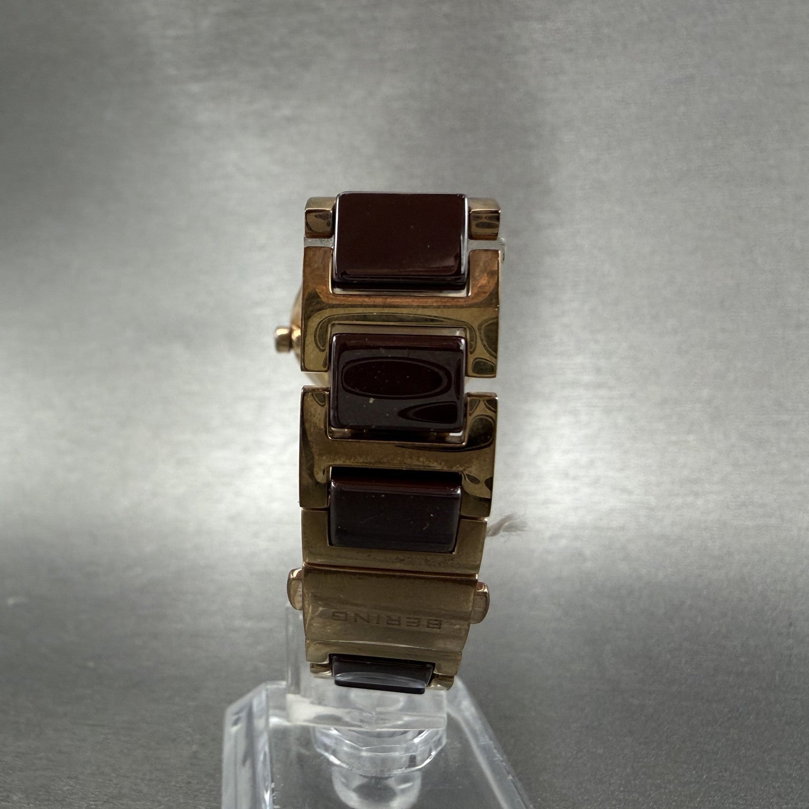 Bering Ceramic Watch Women 25mm Brown MOP Dial Rose Gold Tone Round New Battery7