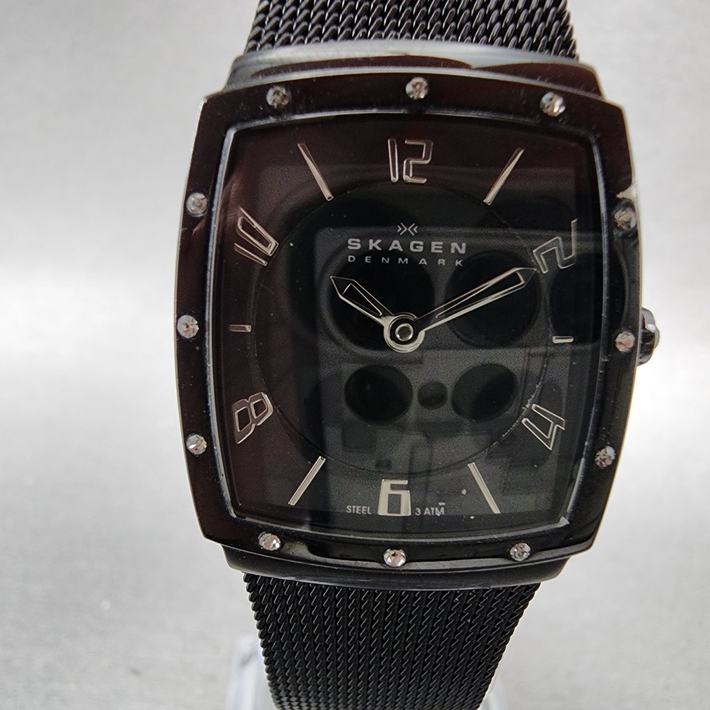 Skagen Tank Watch Women 23mm Black Dial Black Tone Rectangle 396XSBB New Battery1