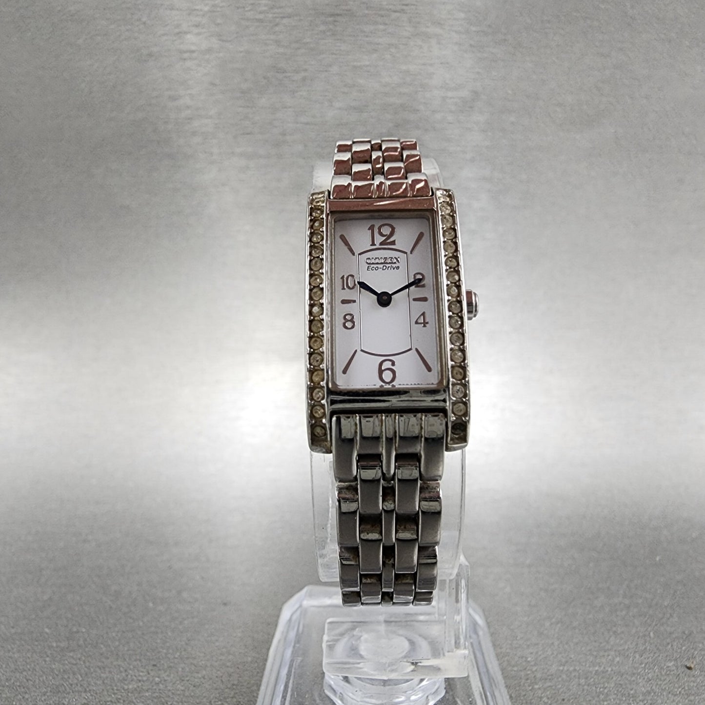 Citizen EcoDrive Tank Watch Women 15mm White Dial Steel Crystal Bezel Runs A1235