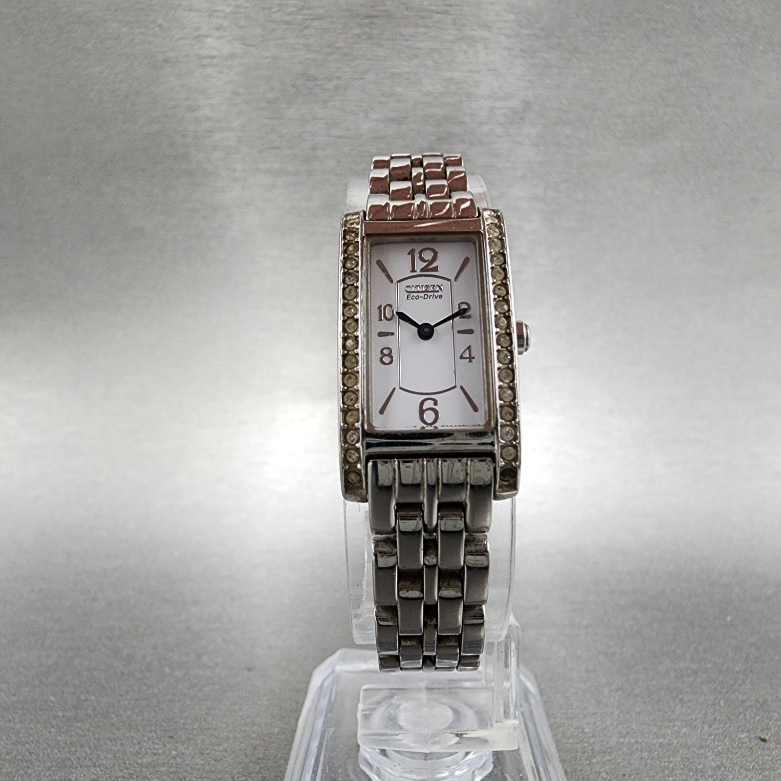 Citizen EcoDrive Tank Watch Women 15mm White Dial Steel Crystal Bezel Runs A1235