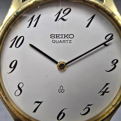 Seiko Watch Men 32mm White Dial Gold Round 7820-7030 New Battery Vintage1