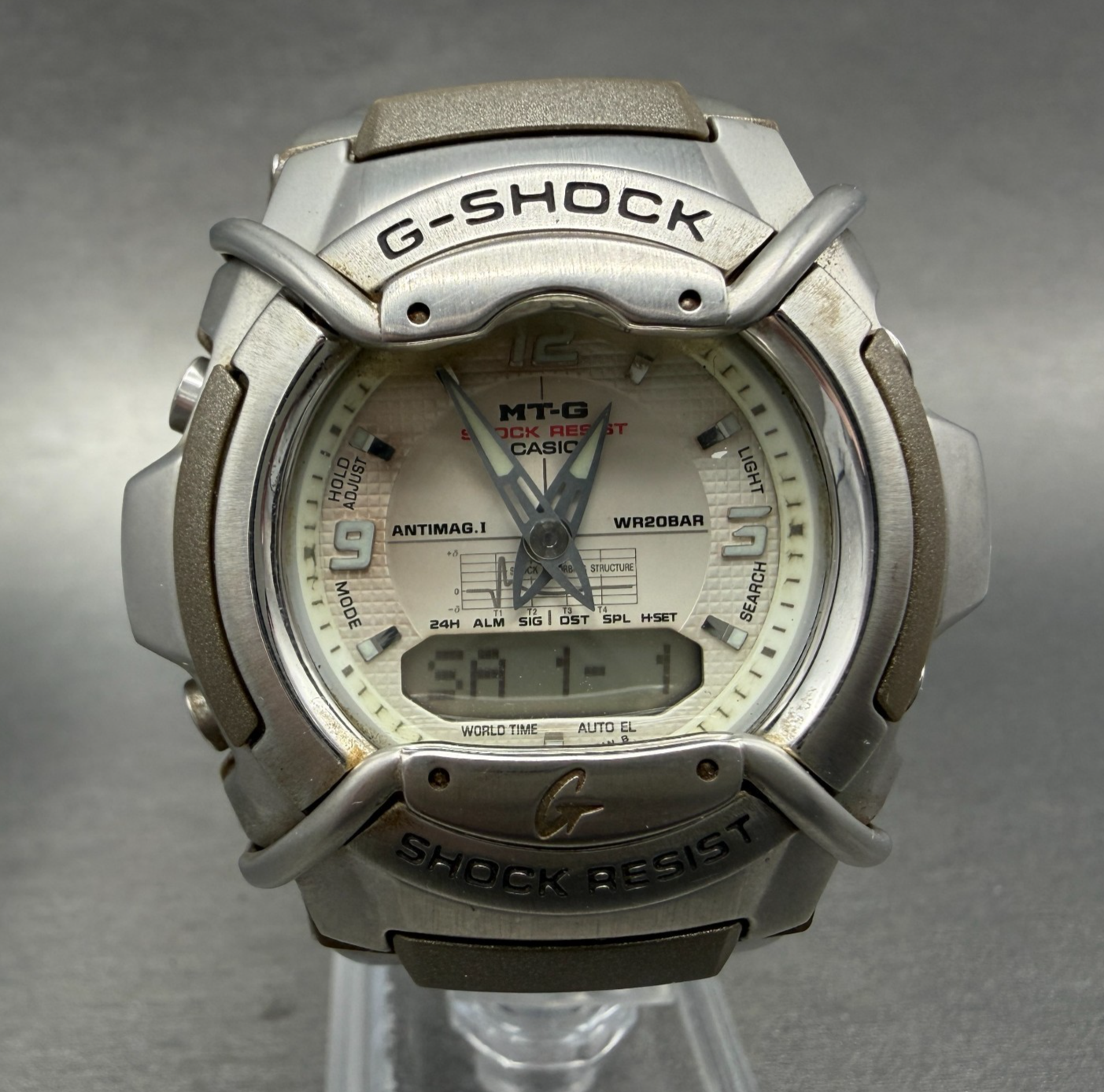 Casio G-Shock MTG-510 Watch Men 45mm White Dial Silver Ana Digi Round New Batt0