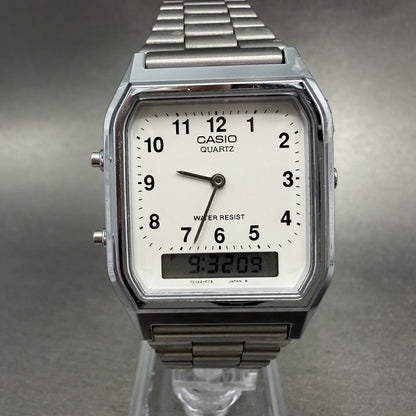 Casio AQ-230 Watch Men 30mm White Dial Silver Tone Alarm Chrono New Battery ABC0