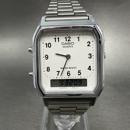 Casio AQ-230 Watch Men 30mm White Dial Silver Tone Alarm Chrono New Battery ABC0