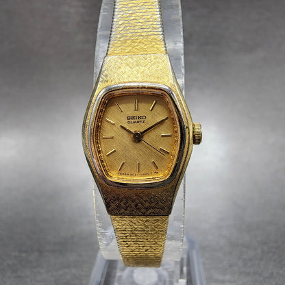 Seiko Watch Women 25mm Gold Dial Gold Tone Hexagon 2C215149 New Batt B123 VTG0