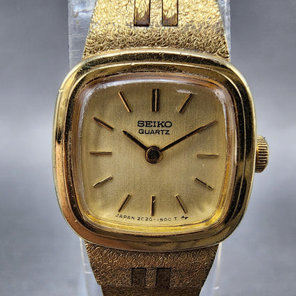 Seiko Tank Watch Women 16mm Champagne Dial Gold Tone 2c205739 New Battery1