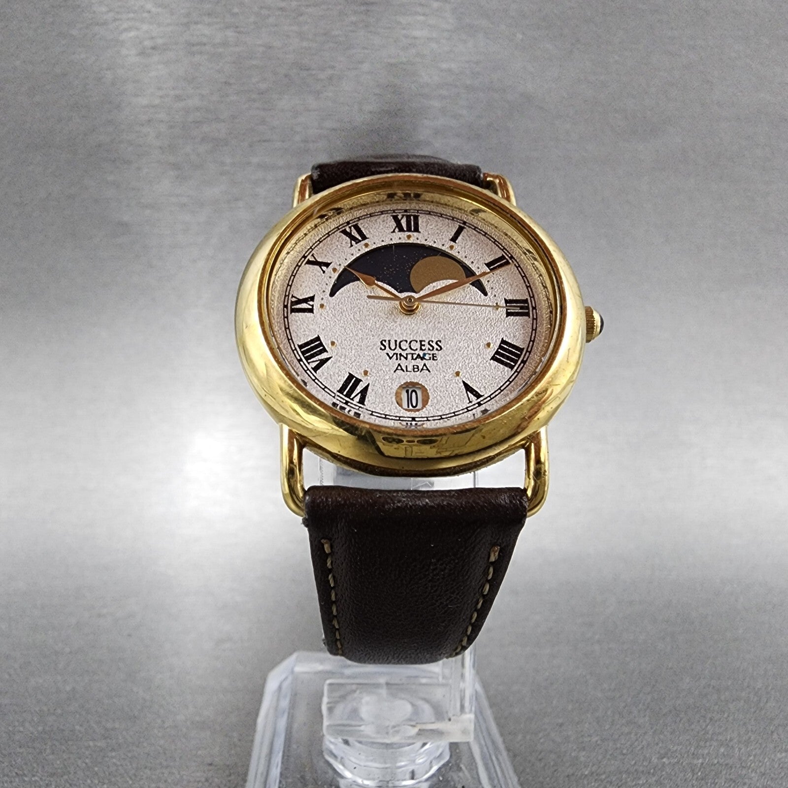 Seiko Alba Moon Phase Watch Men 32mm White Dial Date Round V3386011 New Battery5