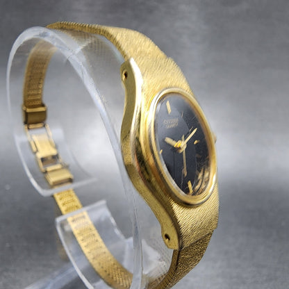 Citizen CQ Watch Women 17mm Black Dial Gold Tone Oval 5930S25350 New Battery3