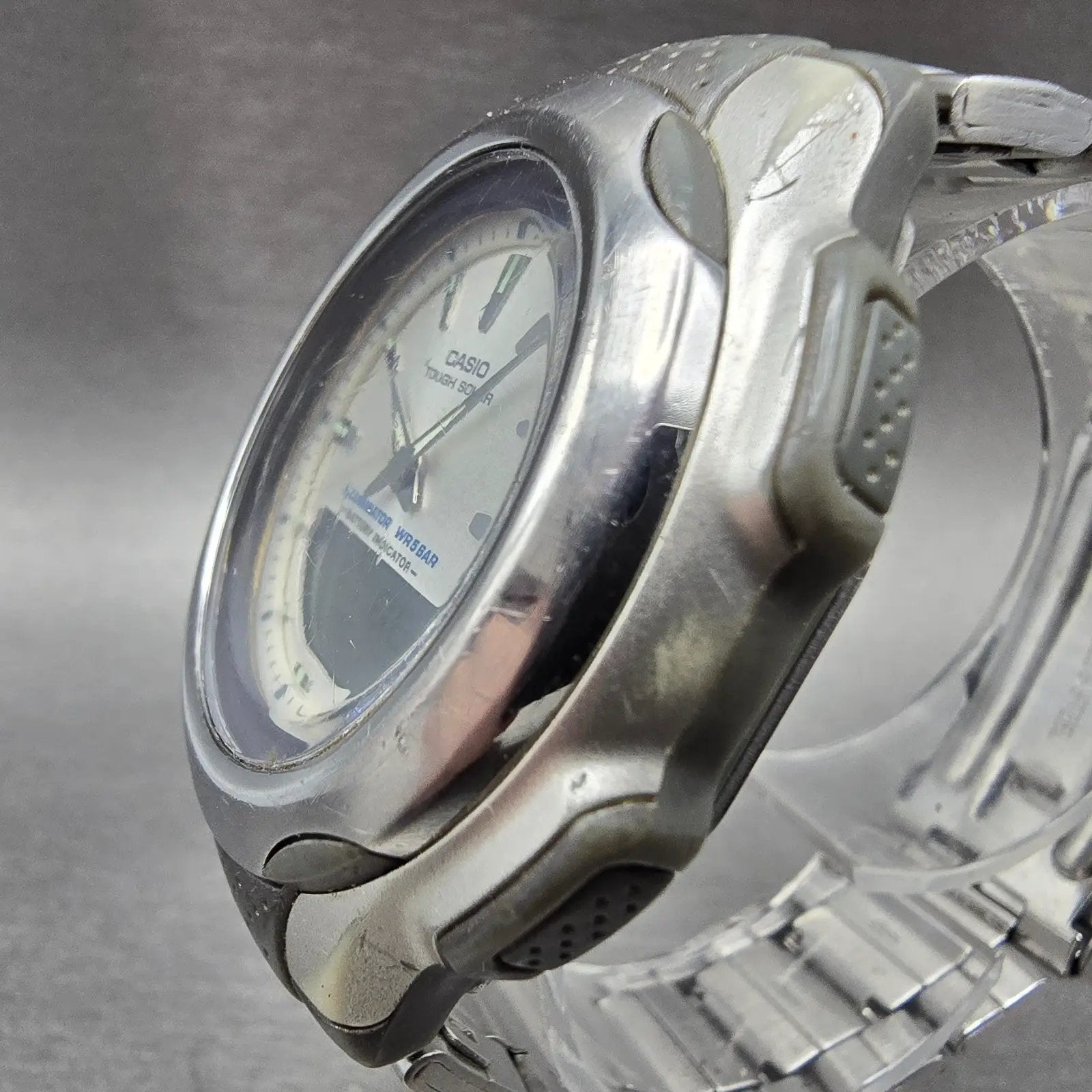 Casio AW-S90 Watch Men 41mm Silver Dial Silver Tone Analog Digital Solar Works2