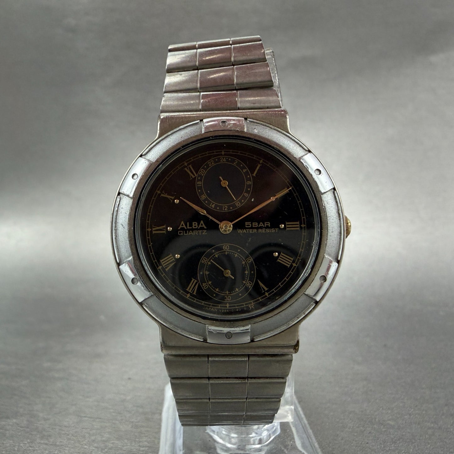 Seiko ALBA Watch Men 34mm Black Dial Silver Tone Round V254-0110 New Battery5