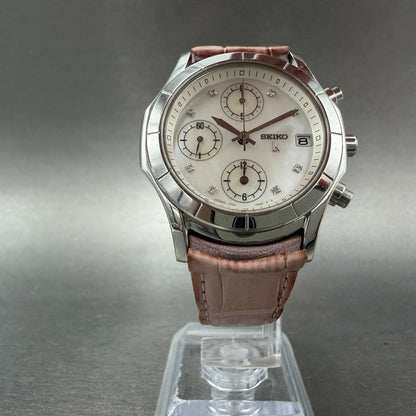 Seiko Lukia Chronograph Watch Women 35mm MOP dial Steel Date 7T92-0BV0 New Bat5