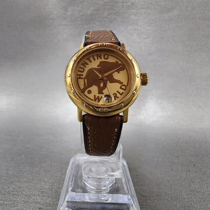 Hunting World Watch Women 27mm Gold Dial Gold Tone Date Round  New Battery5