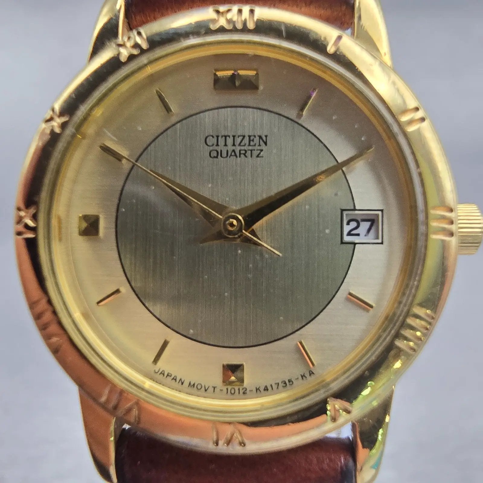 Citizen Watch Women 24mm Gold Dial Gold Tone Date 1012-K13131 New Battery VTG1
