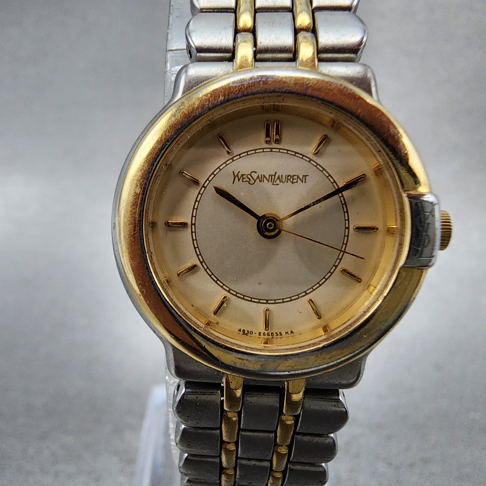 Yves Saint Laurent Watch Women 24mm Champagne Dial Two Tone Round New Battery1
