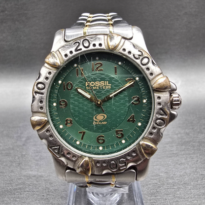 Fossil Blue Watch Men 40mm Green Dial Two Tone Round AM-3065 New Battery0
