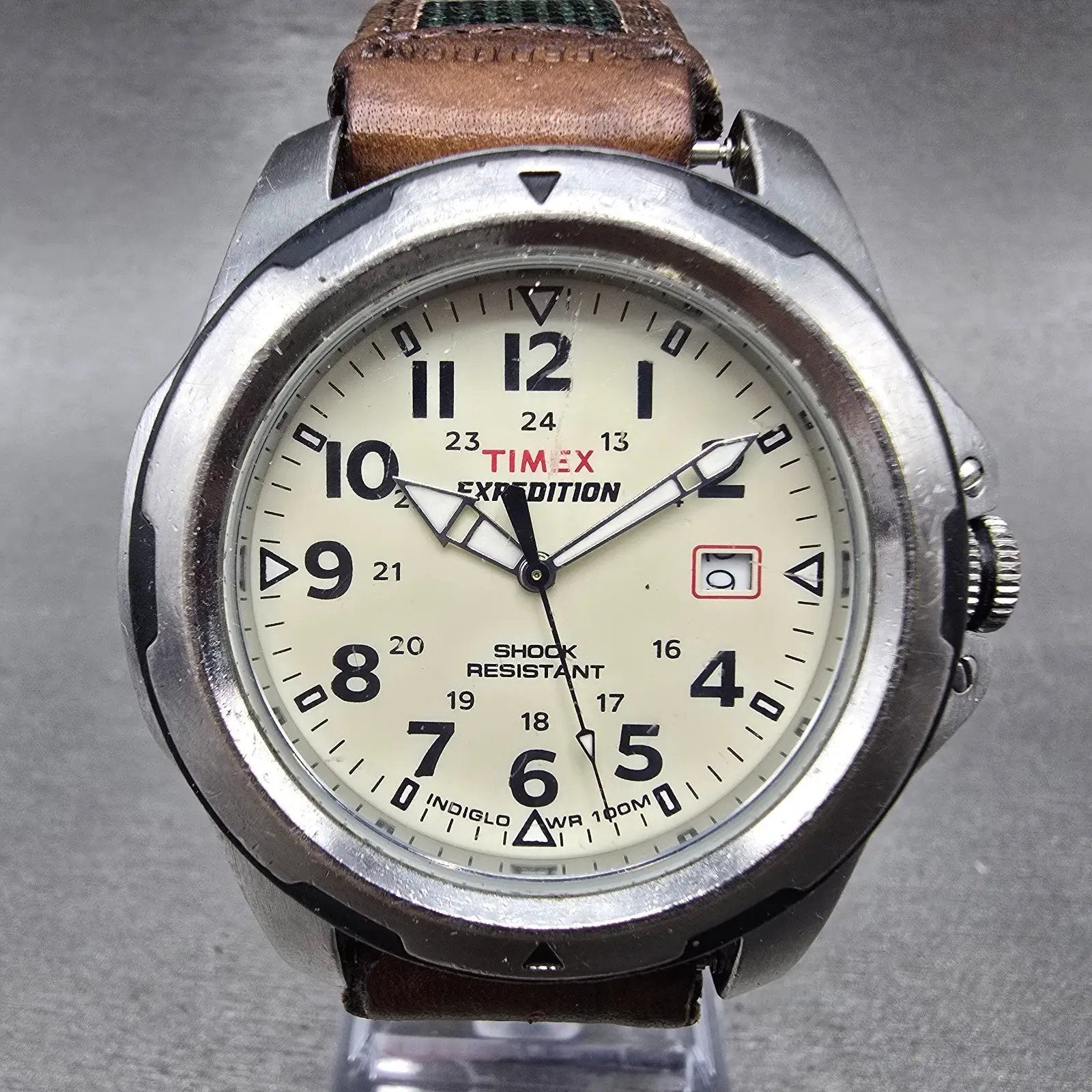Timex Expedition Watch Men 41mm White Dial Silver Tone Date T49261 New Battery J0