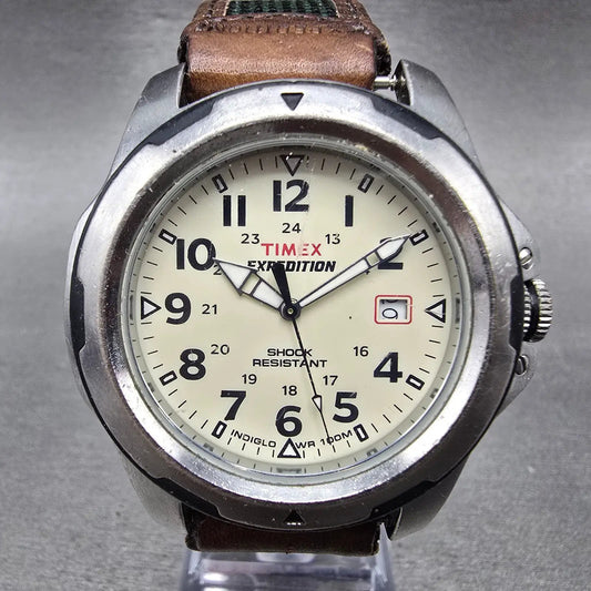 Timex Expedition Watch Men 41mm White Dial Silver Tone Date T49261 New Battery J0