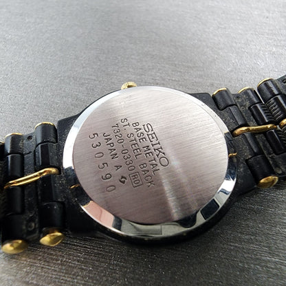 Seiko Watch Women 23mm Black Dial Black & Gold Tone Round 73200330 New Battery9