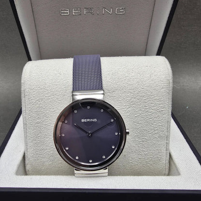 Bering Classic Watch Women 31mm Purple Dial Silver Purple Mesh Band Round Works10
