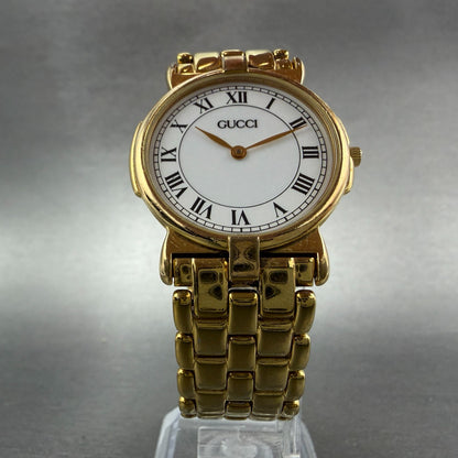 Gucci 3400M Watch Unisex 31mm White Dial Gold Plated Round New Battery VTG5
