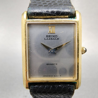 Seiko Lassale Tank Watch Women 18mm Silver Dial Gold Tone 84205099 New Bat1