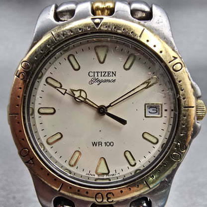 Citizen Elegance Watch Men 35mm Ivory Dial Two Tone Date 5510-F51863 New Battery1