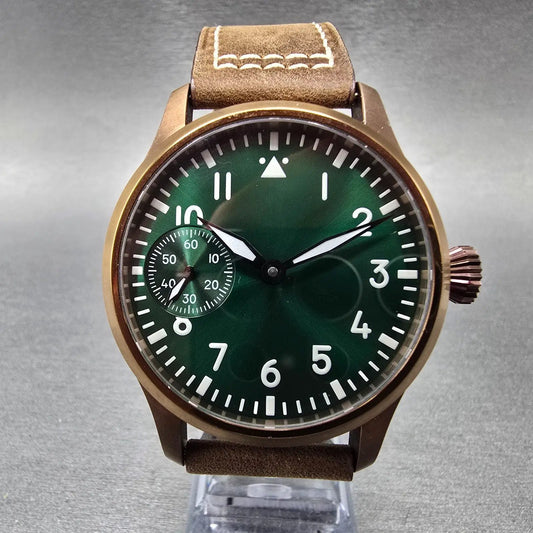 CORGEUT Pilot Watch Men 42mm Green Dial Bronze Tone Manual Wind Small Seconds0