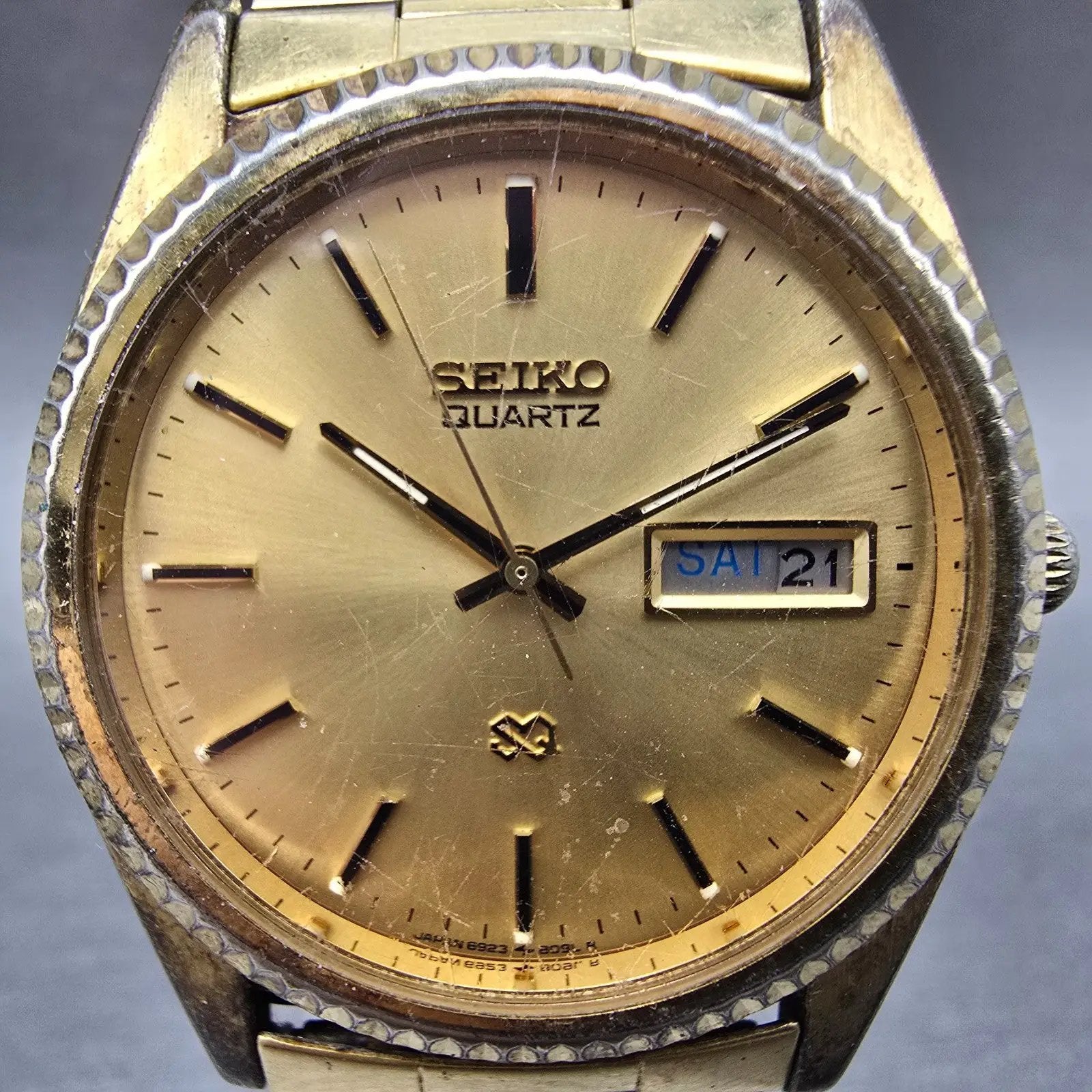 Seiko President Watch Men 36mm Champagne Dial Gold Tone READ!! 6923-8080 New Bat2