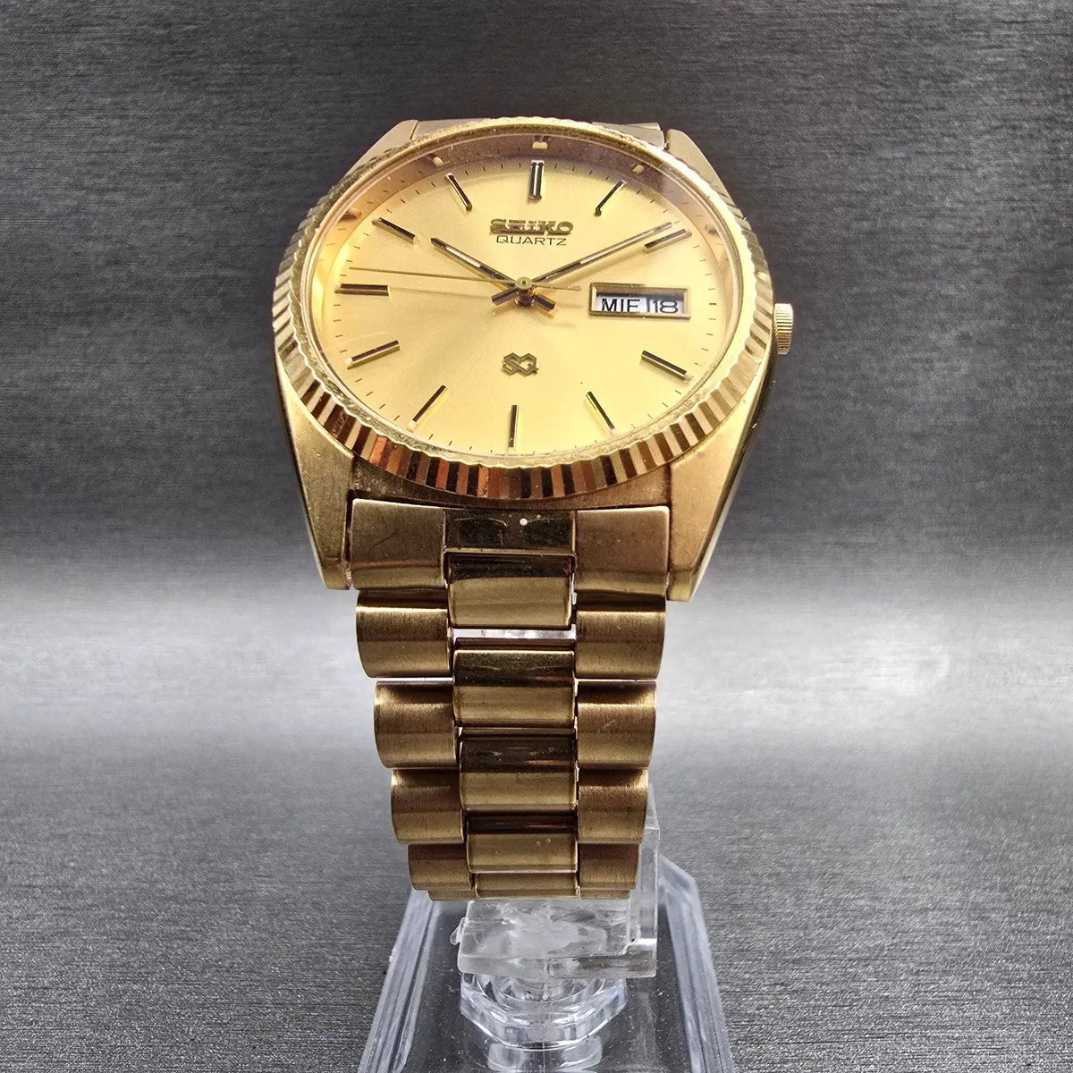 Seiko President Watch Men 35mm Gold Dial Gold Tone Daydate 5Y23-8A60 New Battery5