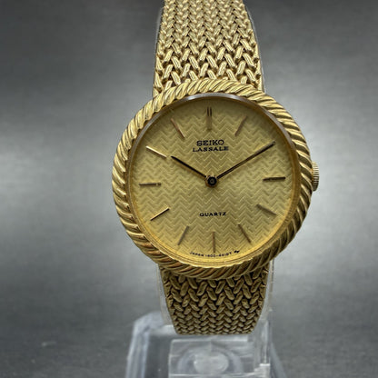 Seiko Lassale Watch Women 22mm Champagne Dial Gold Tone 1400-0479 New Battery KH0