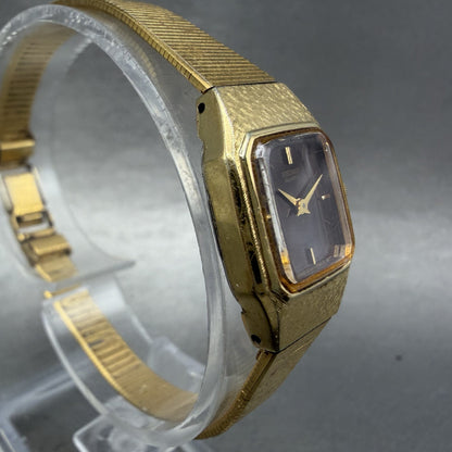 Seiko Watch Women 17mm Brown Dial Gold Tone Rectangle 2C20-5789 New Battery CBA3
