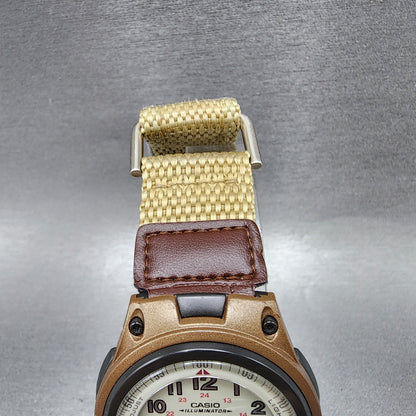 Casio Illuminator Watch Men 40mm Analog Digital Cream Dial Brown Case New Batt4