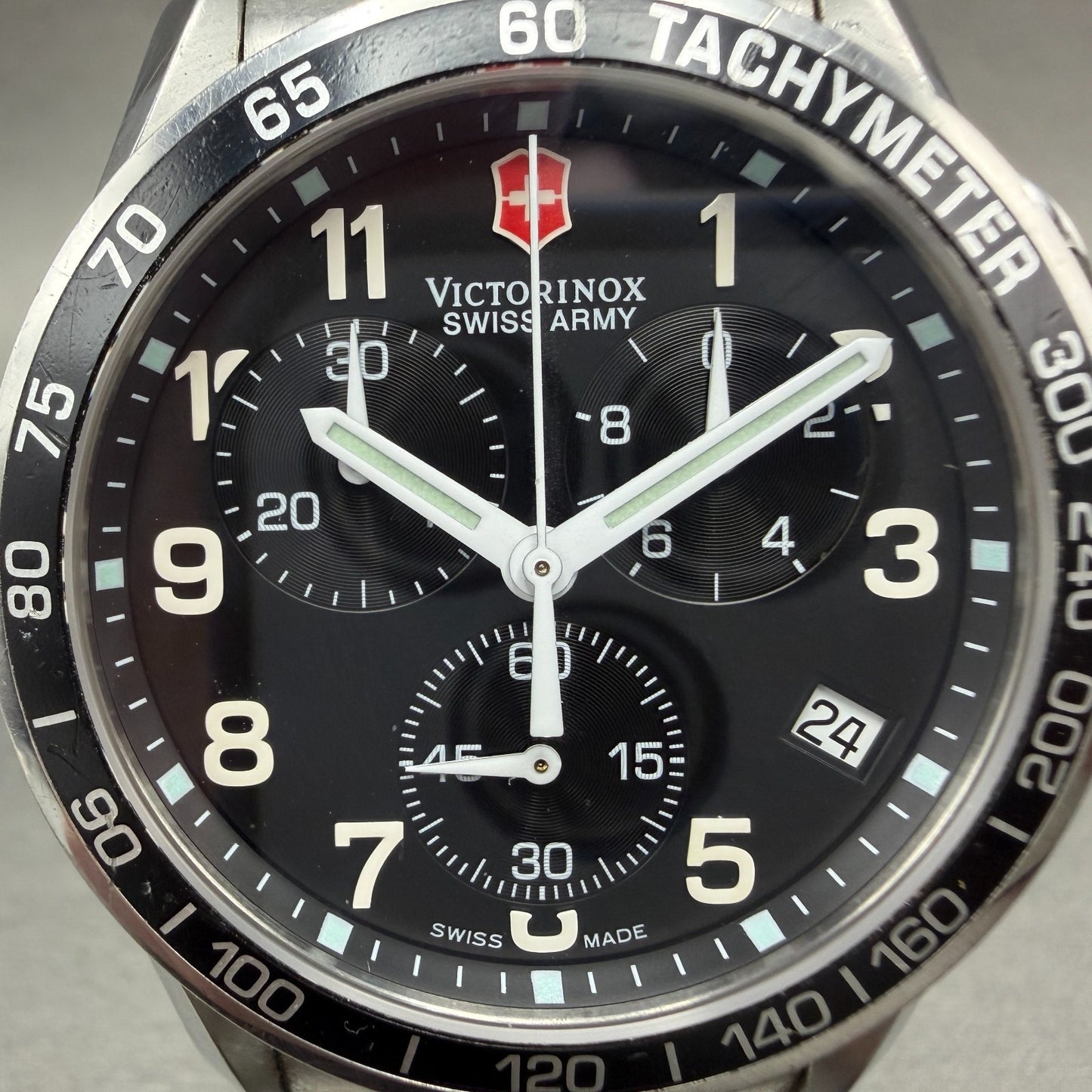 Victorinox Swiss Army Chrono Classic Watch Men 40mm Black Dial Steel Date NewBat1