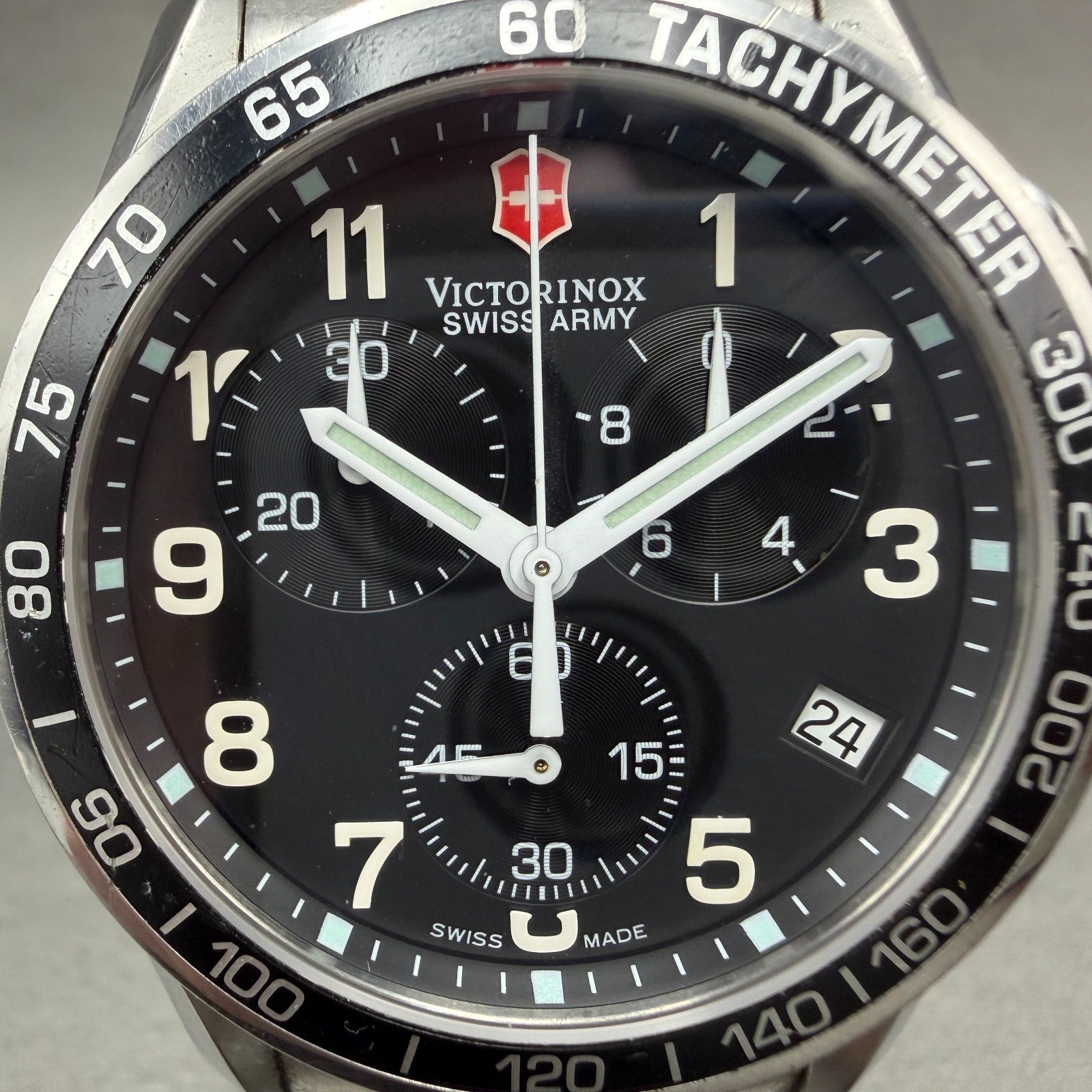 Victorinox Swiss Army Chrono Classic Watch Men 40mm Black Dial Steel Date NewBat1