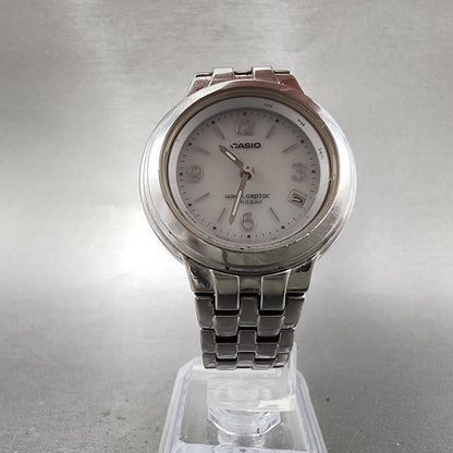 Casio Waveceptor Watch Women 33mm White Dial Silver Tone Date Round Runs READ!!!5