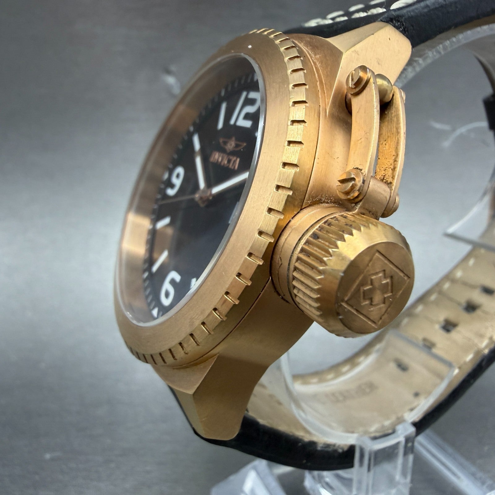 Invicta Watch Men 46mm Black Dial Rose Gold Tone Date 1112 Round New Battery2