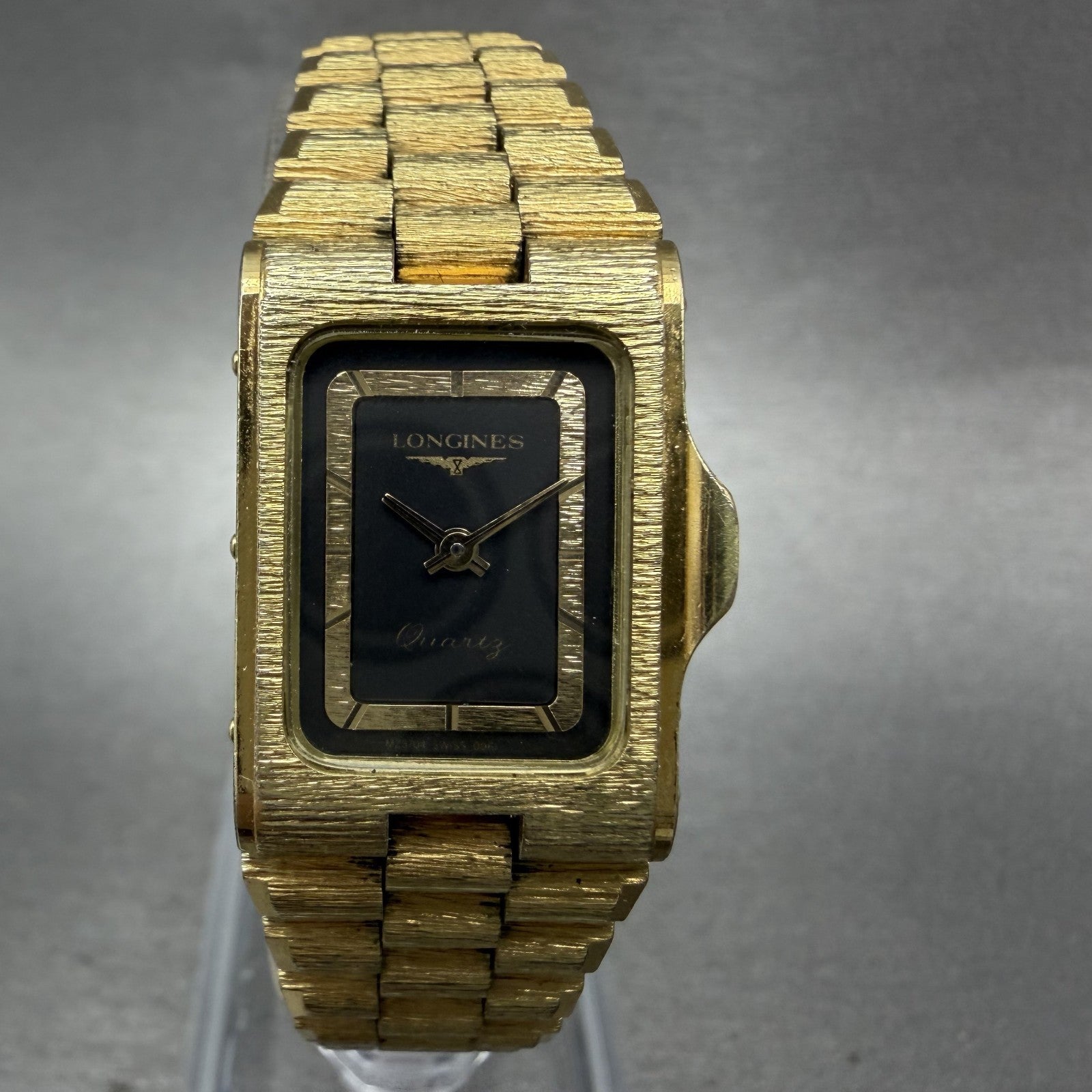 Longines Tank Watch Women 17mm Black Dial Gold Tone Rectangle New Battery0