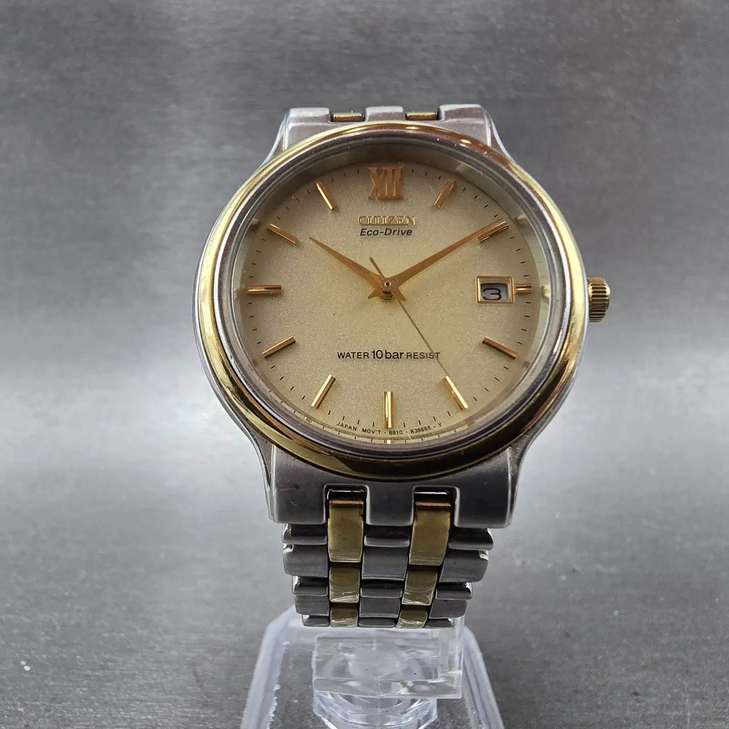 Citizen Eco-Drive Watch Men 35mm Champagne Dial Gold Tone Date B810-H22749 Runs5
