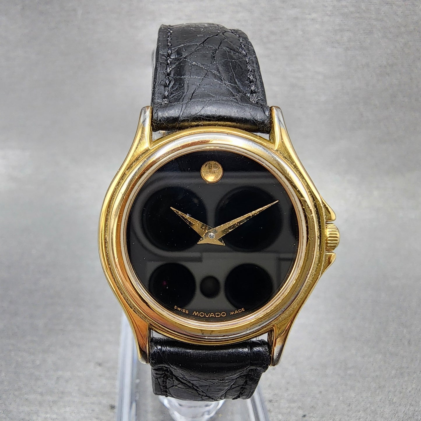 Movado Museum Watch Women 28mm Black Dial Gold Tone Round 87 E4 0823 New BattABC0