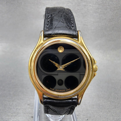 Movado Museum Watch Women 28mm Black Dial Gold Tone Round 87 E4 0823 New BattABC0