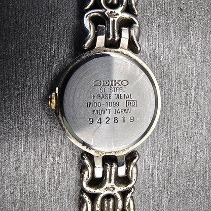 Seiko Watch Woman 20mm Black Dial Two Tone Round 1N00-1D99 New Battery Vintage10