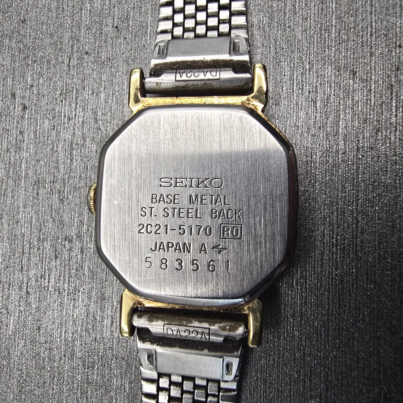 Seiko Watch Women 20mm Black Dial Gold Tone Octagon 2C21-5170 New Battery VTG10