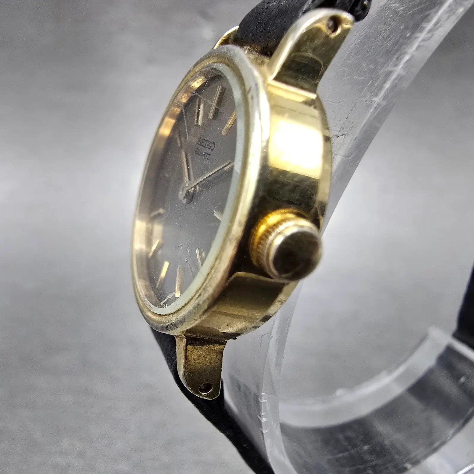 Seiko Watch Women 21mm Brown Dial Gold Tone Round 4700-0019 New Battery Vintage2