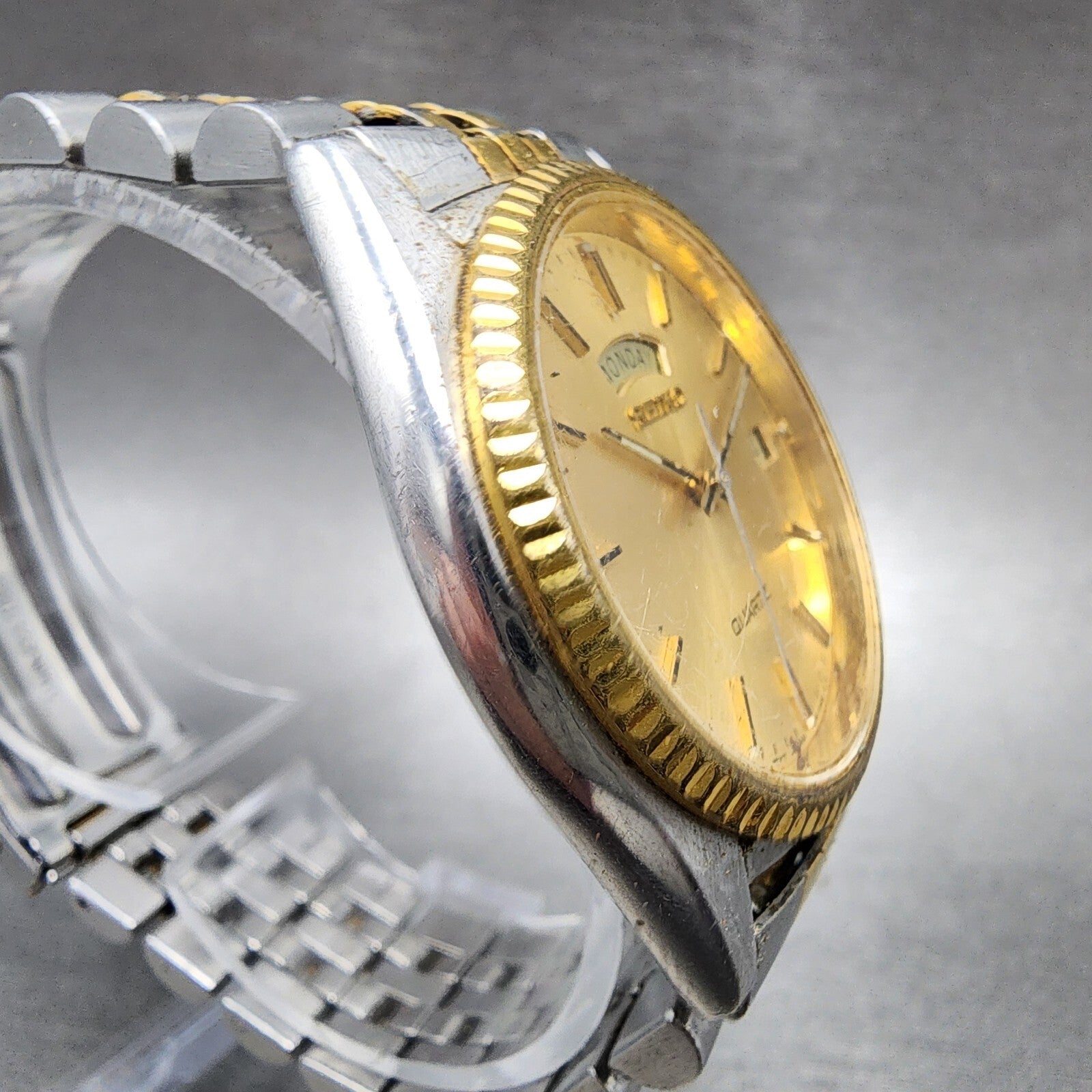Seiko Presidential Watch Men 36mm Gold Dial Twotone Day Date 7n438111 New Batt3
