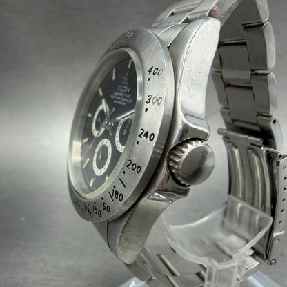 Elgin Watch Men 39mm Black Dial Silver Tone Round Daydate FK-345 New Battery2
