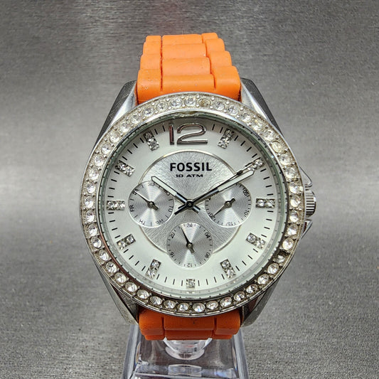 Fossil Riley Watch Women 39mm Silver Dial Stainless Steel Daydate Round New Batt
