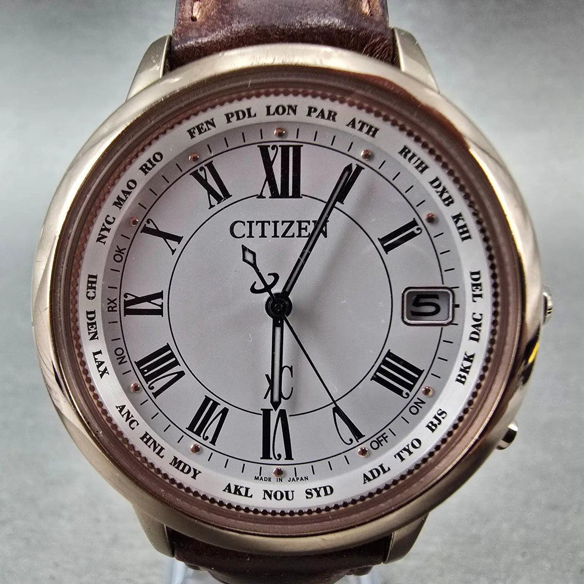 Citizen Eco-drive xC Watch Women 36mm White Dial Rose Gold Date Atomic Works1