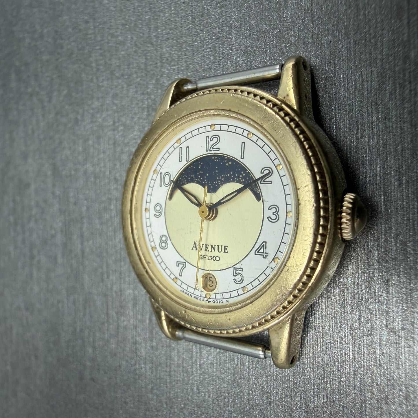 Seiko Avenue Moon Phase Watch Women 24mm White Dial Gold Tone 4K34-0010 PARTS6